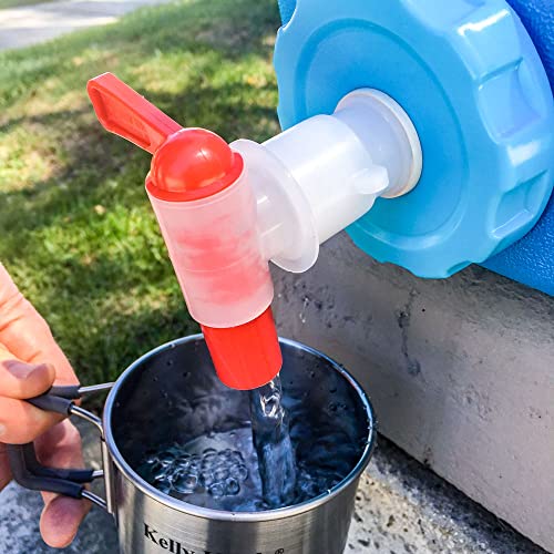 AquaBrick Emergency Water Storage Containers w Ventless Spigot Cap, Portable Stackable Water Storage Containers 3Gal, Long Term Food Storage Containers 20lbs, Outdoor Beverage Dispenser, 2 PK + Spigot