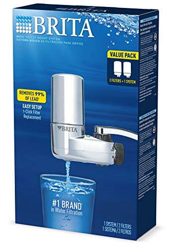 Brita Water Filter for Sink, Faucet Mount Water Filtration System for Tap Water, Reduces 99% of Lead, Chrome