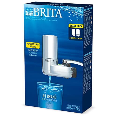 Brita Water Filter for Sink, Faucet Mount Water Filtration System for Tap Water, Reduces 99% of Lead, Chrome