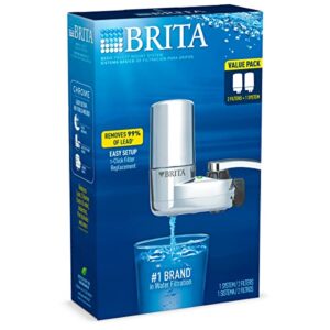 Brita Water Filter for Sink, Faucet Mount Water Filtration System for Tap Water, Reduces 99% of Lead, Chrome