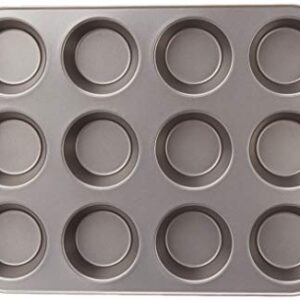 Amazon Basics Non-Stick 12-Cup Muffin Pan, Gray with Red Grips