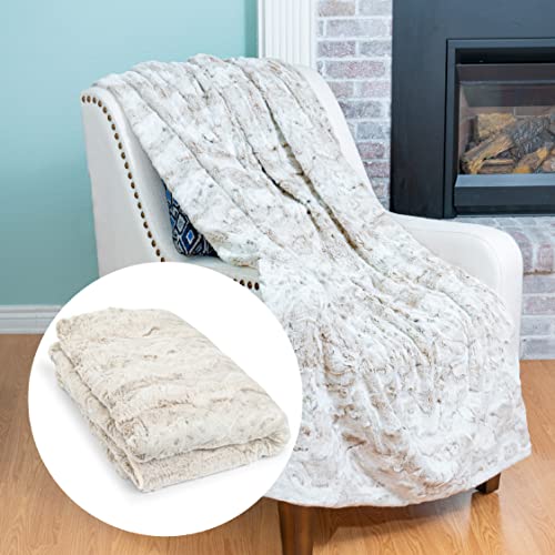 Outrageously Soft Throw Blanket - Ultra Plush Minky Faux Fur Blanket - 50 x 70 Inches - Tan