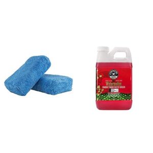 chemical guys cws20864 watermelon snow foam cleanser, 64. fluid_ounces and mic_292_02 premium grade microfiber applicator, blue (pack of 2)