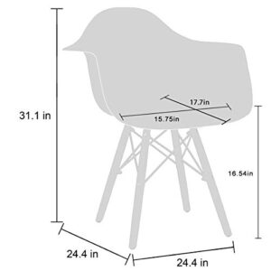 CangLong Natural Wood Legs Mid Century Modern DSW Molded Shell Lounge Plastic Arm Chair for Living, Bedroom, Kitchen, Dining, Waiting Room, Set of 1, White