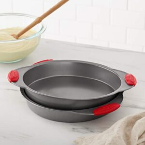 Amazon Basics Non-Stick, Round Cake Pan, 9-Inch, Gray with Red Grips, 2-Pack