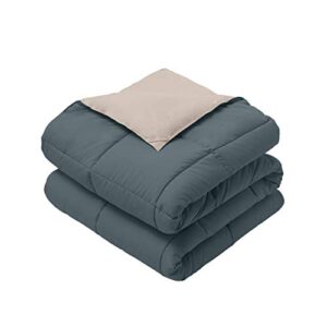 royal hotel bedding reversible throw blanket, hypoallergenic, down alternative throw blanket, medium warmth, 50 by 75 inches, taupe - navy