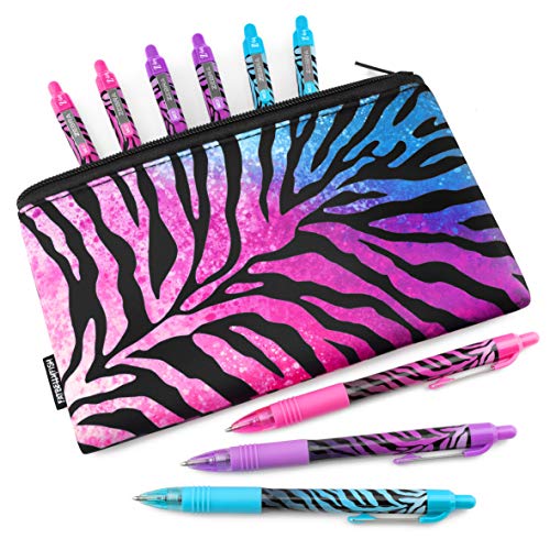 Zebra Z-Grip Smooth - Limited Edition Funky Flame Design - Pack of 9 Assorted Ink Pens with Matching Pencil Case