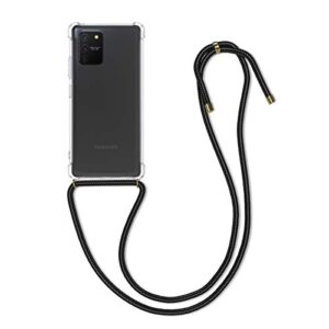 kwmobile crossbody case compatible with samsung galaxy s10 lite case - clear tpu phone cover w/lanyard cord strap - black/transparent