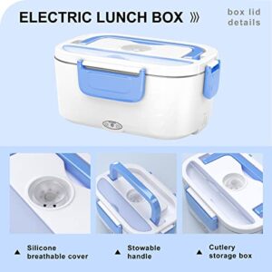 Nifogo Electric Lunch Box Portable 3 In 1 Food Warmer for Car Food Heater 12V 24V 110V 3 in1 Portable Microwave for Car and Home with Detachable 304 Stainless Steel Container and Spoon