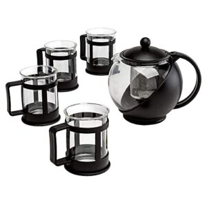 Primula Half Moon Teapot Set with 4 Tea Cups, Removable Stainless Steel Filter and Infuser, Glass Tea Maker, Filter, Dishwasher Safe, 40-Ounce, Tea Gift Set, Tea Set for Service of 4 Adults