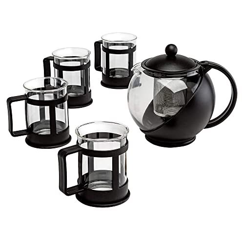 Primula Half Moon Teapot Set with 4 Tea Cups, Removable Stainless Steel Filter and Infuser, Glass Tea Maker, Filter, Dishwasher Safe, 40-Ounce, Tea Gift Set, Tea Set for Service of 4 Adults