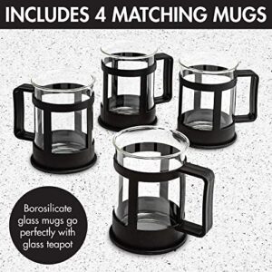 Primula Half Moon Teapot Set with 4 Tea Cups, Removable Stainless Steel Filter and Infuser, Glass Tea Maker, Filter, Dishwasher Safe, 40-Ounce, Tea Gift Set, Tea Set for Service of 4 Adults