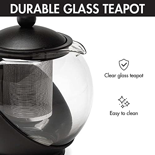 Primula Half Moon Teapot Set with 4 Tea Cups, Removable Stainless Steel Filter and Infuser, Glass Tea Maker, Filter, Dishwasher Safe, 40-Ounce, Tea Gift Set, Tea Set for Service of 4 Adults