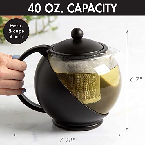 Primula Half Moon Teapot Set with 4 Tea Cups, Removable Stainless Steel Filter and Infuser, Glass Tea Maker, Filter, Dishwasher Safe, 40-Ounce, Tea Gift Set, Tea Set for Service of 4 Adults