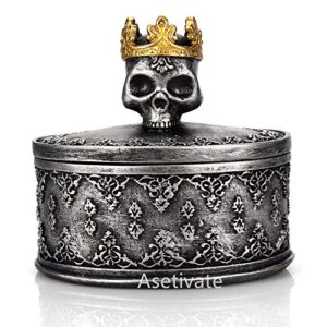 aestivate skeleton head black skull jewelry box holder organizer with crown halloween skeleton decorations home skull decor