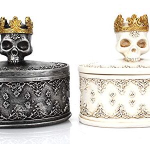 Aestivate Skeleton Head Black Skull Jewelry Box Holder Organizer with Crown Halloween Skeleton Decorations Home Skull Decor