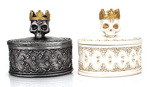 Aestivate Skeleton Head Black Skull Jewelry Box Holder Organizer with Crown Halloween Skeleton Decorations Home Skull Decor