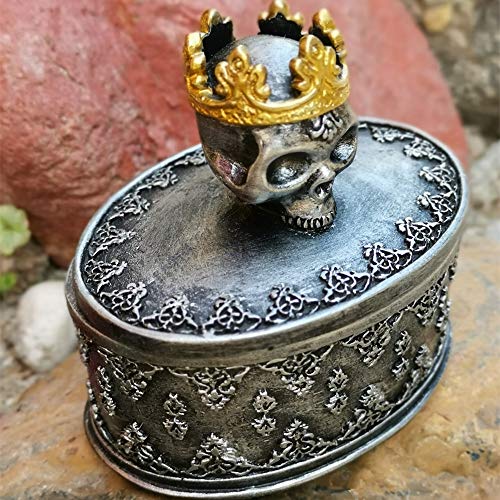 Aestivate Skeleton Head Black Skull Jewelry Box Holder Organizer with Crown Halloween Skeleton Decorations Home Skull Decor