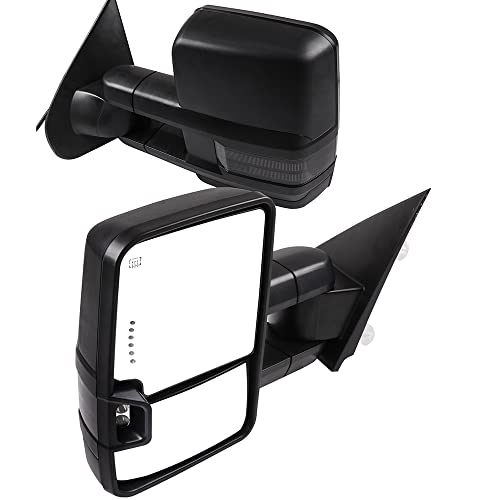 FEIPARTS Tow Mirrors Fit for Towing Mirrors with 2014-2018 for Chevy for GMC 1500 2015-2019 for Chevy for GMC 2500 HD 3500 HD Power Heated Turn Signal Puddle Light with Black Pair Left Right Mirrors