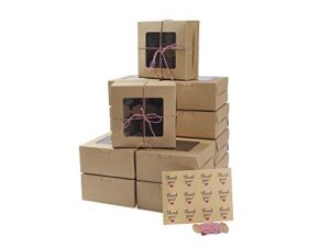 st.lorian 15 packs bakery cupcake boxes with window and inserts 4 holders,twine and stickers,6x6x3 inch food grade kraft cookie boxes for muffins,small cakes,cupcakes(15 packs, kraft)