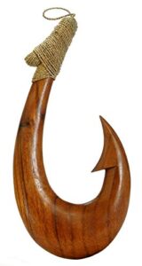 16" hand carved wood hawaiian makau fish hook