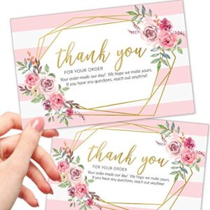 t marie 50 large 4x6 pink thank you postcards small business supplies for boutique shops - faux gold and pink floral thank you for your order and thanks for supporting my small business cards - bulk thank you for shopping cards