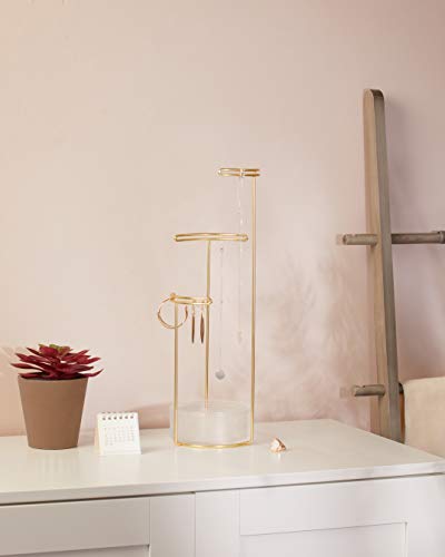 Umbra Tesora 3-Tier Jewelry Stand, Earring Holder, Accessory Organizer and Display, Glass/Brass