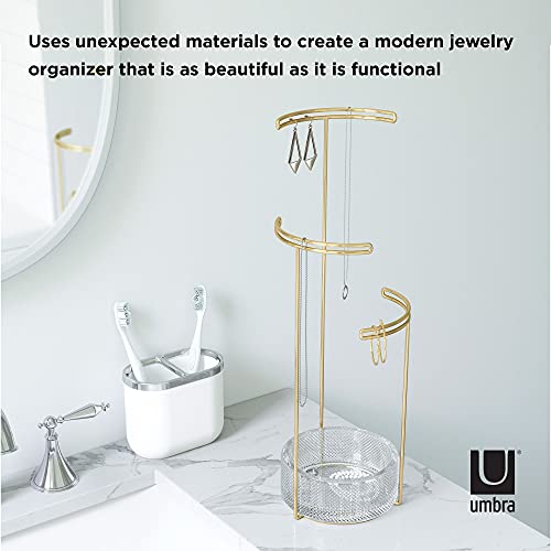 Umbra Tesora 3-Tier Jewelry Stand, Earring Holder, Accessory Organizer and Display, Glass/Brass