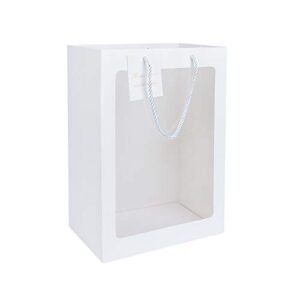 sdoot gift bags, gift bags with transparent window, 10pcs tote paper bags, 7.9''×5.9''×11.8'' white gift bags with handles bulk, wedding party bags