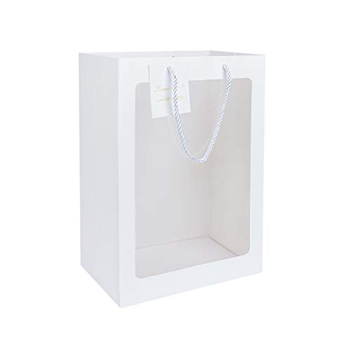 sdoot Gift Bags, Gift Bags with Transparent Window, 10pcs Tote Paper Bags, 7.9''×5.9''×11.8'' White Gift Bags with Handles Bulk, Wedding Party Bags