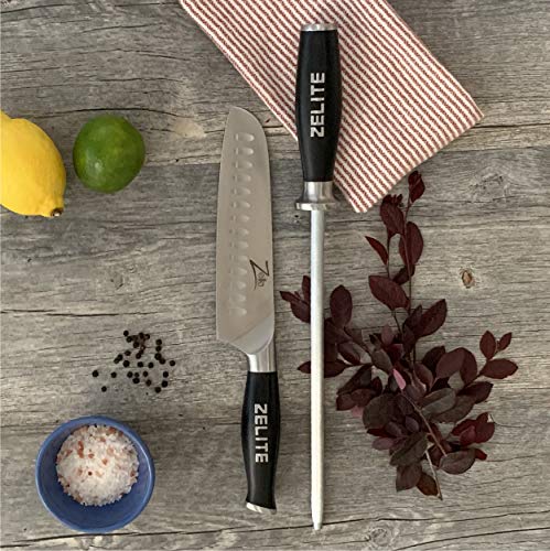 Zelite Infinity Honing Steel 10 Inch, Black Honing Steel Rod, Knife Sharpening Steel for Knives, Knife Steel Sharpener Rod, Knife Sharpener Rod, Knife Honing Rod - Magnetic Carbon Steel - Full Tang