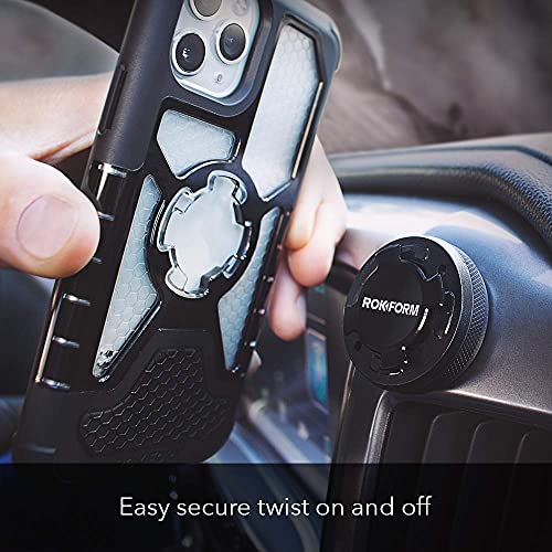 Rokform - Phone Case Mount, Secure Aluminum Car and Truck Dash Phone Holder, Sticks to Any Flat Surface, Compatible Twist Lock Cases (Black)