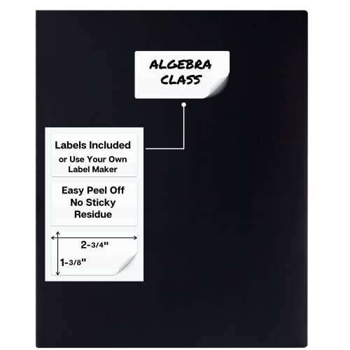 Dunwell Plastic Folders with Pockets - (Black, 3 Pack), 2 Pocket Poly Folders for School, Home or Office, Durable Heavy Duty File Folders, Includes Removable Adhesive Labels