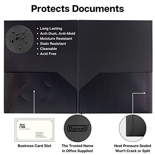 Dunwell Plastic Folders with Pockets - (Black, 3 Pack), 2 Pocket Poly Folders for School, Home or Office, Durable Heavy Duty File Folders, Includes Removable Adhesive Labels