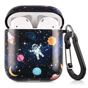 airpods case gen 2&1, lokigo spacemen airpods case cover full protective airpods with wireless charging hard case kits with keychain/strap/earhooks/watch band holder for girls women men