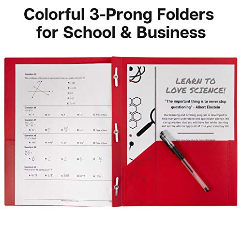 Dunwell Colored Plastic Folder with Pockets and Prongs - (Assorted Colors, 24 Pack, 2 Pockets 3 Prongs), Colorful Folders with Brads, Office & School Folders with Fasteners, Includes Adhesive Labels