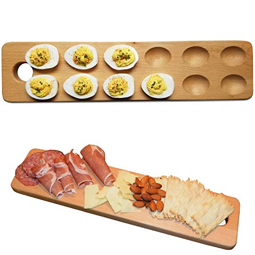 HigherHuman Reversible Wood Deviled Egg Tray and Charcuterie Board Cheese Serving Platter