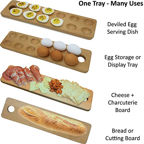 HigherHuman Reversible Wood Deviled Egg Tray and Charcuterie Board Cheese Serving Platter