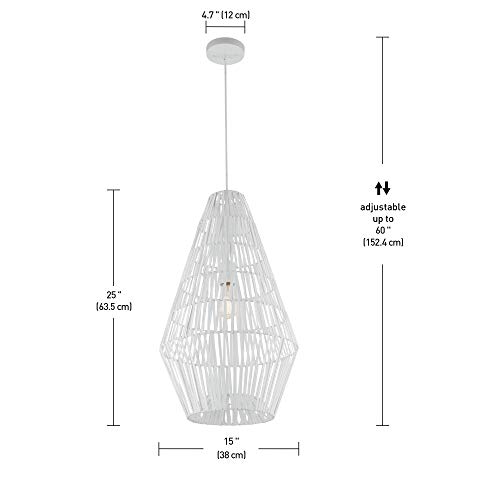 Globe Electric Novogratz x Globe Penelope 1 Pendant Light, White Spun Rope Shade, Cloth Cord 60751