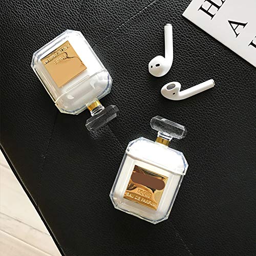 2020 Perfume Bottle Silicone Case for airpods case Earphone Protective Cover Bluetooth Wireless Earphone Case Charging Box case-White with Chain-