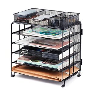 keegh desk paper organizer file tray, 5 tier desktop file organizer paper storage holder with extra drawer, office desk organizers and accessories for letter/a4 | screws free design