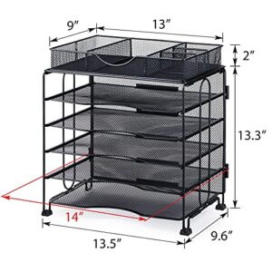 KEEGH Desk Paper Organizer File Tray, 5 Tier Desktop File Organizer Paper Storage Holder with Extra Drawer, Office Desk Organizers and Accessories for Letter/A4 | Screws Free Design