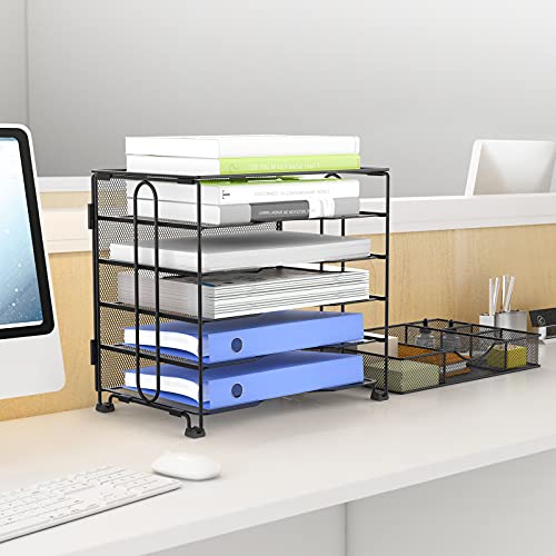 KEEGH Desk Paper Organizer File Tray, 5 Tier Desktop File Organizer Paper Storage Holder with Extra Drawer, Office Desk Organizers and Accessories for Letter/A4 | Screws Free Design