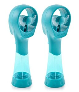 o2cool 2 pack elite battery powered handheld water misting fans (teal)