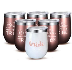 bride to be champagne flute | 12 oz bride tribe stainless steel wine tumblers | engagement wedding gifts bridesmaids mugs bachelorette party supplies & games | insulated skinny rose gold cups