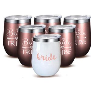 Bride to Be Champagne Flute | 12 oz Bride Tribe Stainless Steel Wine Tumblers | Engagement Wedding Gifts Bridesmaids Mugs Bachelorette Party Supplies & Games | Insulated Skinny Rose Gold Cups