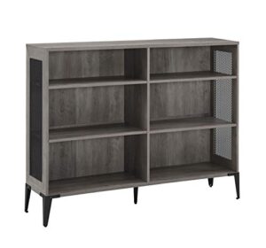 walker edison 3 tier industrial wood and metal mesh bookcase bookshelf storage home office storage cabinet, 52 inch, rustic oak