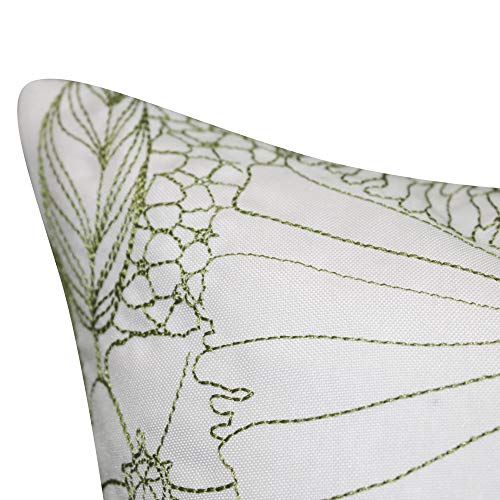 Edie At Home Fine Line Floral Embroidered Indoor & Outdoor Decorative Pillow, 18x18, Leaf/White