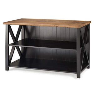 walker edison 2 tier modern farmhouse wood bookcase bookshelf storage home office storage cabinet, 52 inch, black