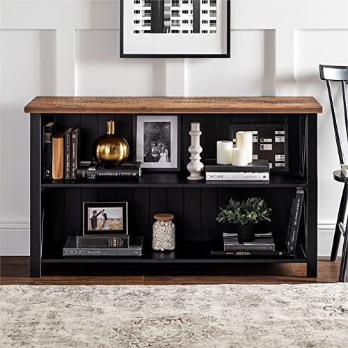 Walker Edison 2 Tier Modern Farmhouse Wood Bookcase Bookshelf Storage Home Office Storage Cabinet, 52 Inch, Black